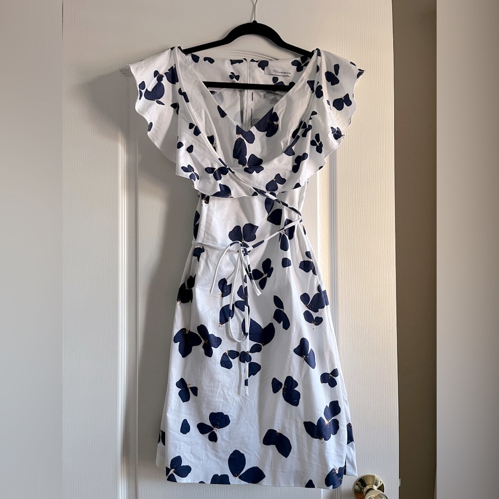 Miriam Baker, size 4, Mara dress in blue & white floral print. Made in Canada